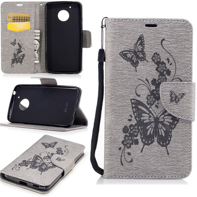 

Gray Butterfly Style Embossing Classic Flip Cover with Stand Function and Credit Card Slot for Motorola Moto G5