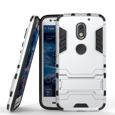 

Silver Slim Robot Armor Kickstand Shockproof Hard Rugged Rubber Back Case For MOTO E3/ROKRE3