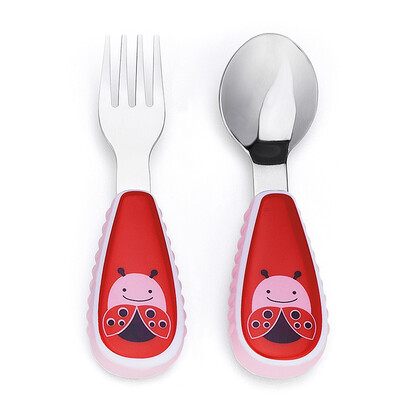 

SKIP HOP cute zoo stainless steel fork spoon tableware combination cartoon pattern child fork spoon suit - beetle more than 12 months US imports