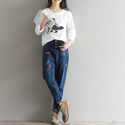 

CITYPLUS Sen Department of high waist was thin art cowboy small feet loose cloth badge trousers harem pants women CWKN16Q458 blue 26