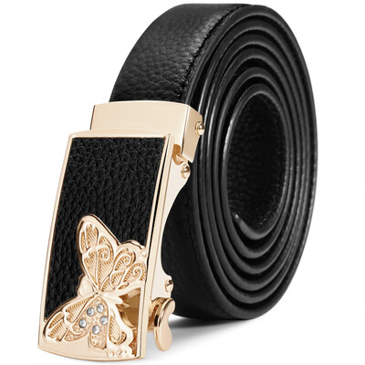 

Supermarket Jingdong Cattle headed belt buckle automatically Ms female first layer of leather belt red belt leather belt simple leisure wild female red 6092 red