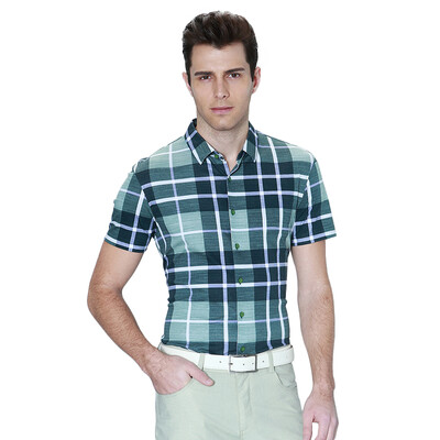 

Rimula Men's K-Boxing Shirt Fashion Check Pattern Casual Men's Short Sleeve Silky Cotton Shirt FDBY2385 Khaki 185
