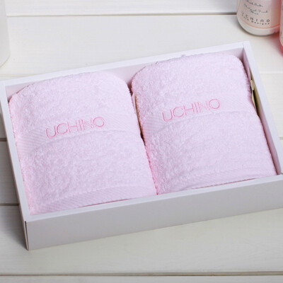 

Japan Uchino UCHINO plain embroidery two-piece towel gift box pure cotton quality simple&elegant P pink 265 183 6cm