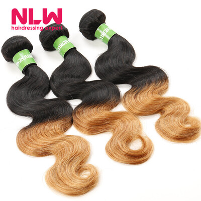 

N.L.W. 10A Brazilian virgin human hair 3 bundles Body wave hair extensions Ombre T1B/27 Hair color