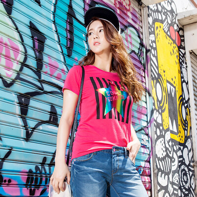 

Semir T-shirt short-sleeved T-shirt female stripe star prints wild 10215000081 rose red