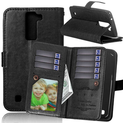 

Black Style Classic Flip Cover with Stand Function and Credit Card Slot for LG K8