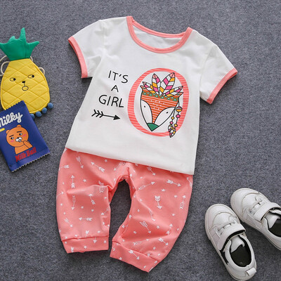 

Ou Mai Beibei children's clothing children's pants harem pants children summer short sleeve suit M0052 pink 140 yards