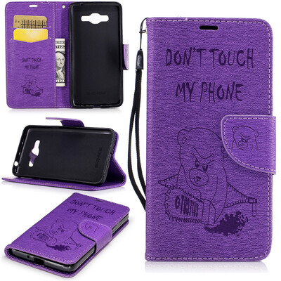 

Purple Bear Style Embossing Classic Flip Cover with Stand Function and Credit Card Slot for Samsung Galaxy J2 Prime