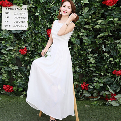 

Siberian woman 2017 summer Korean version of the long skirt Slim was thin temperament simple round neck large size women sleeveless dress S72R0020A7XL white XL