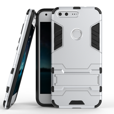 

Серебряный Slim Robot Armor Kickstand Ударопрочный жесткий корпус из прочной резины для Google Pixel