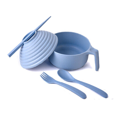 

Bunny Nepal Wheat Straw Wash Water Cup Столовые приборы серии Wheat Bubble Bowl Five Piece Set Bowl Chopsticks Spoon Spoon Fork Bag Travel Портативная посуда Set Nordic Blue