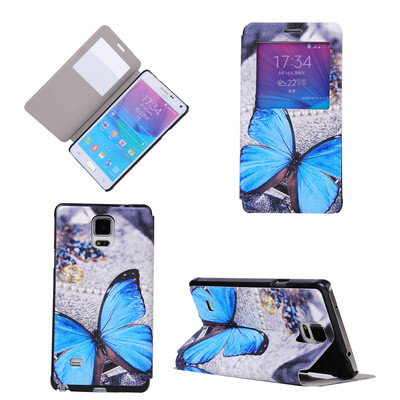 

Blue Butterfly Design Кожа PU откидной крышки Кошелек для карты памяти Чехол для Samsung Galaxy Note 4