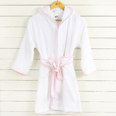 

Sanli cotton hooded belt bathrobes parent-child home service four seasons universal living gowns mother models - pink edge-L
