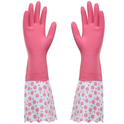 

Jingdong supermarket] double one lengthened wide mouth sleeves gloves washing dishes washing non-slip rubber gloves home cleaning waterproof gloves medium 2