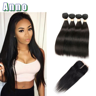 

7a Brazilian Virgin Hair 4 Bundles With Closure Natural Straight Weave With Closure Queen Love Hair Bundles And Closures Fashion