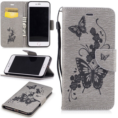 

Серая бабочка с тиснением Классическая флип-обложка с функцией подставки и слотом для кредитных карт для IPHONE 7 Plus