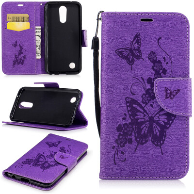 

Purple Butterfly Style Embossing Classic Flip Cover with Stand Function and Credit Card Slot for LG K10 2017