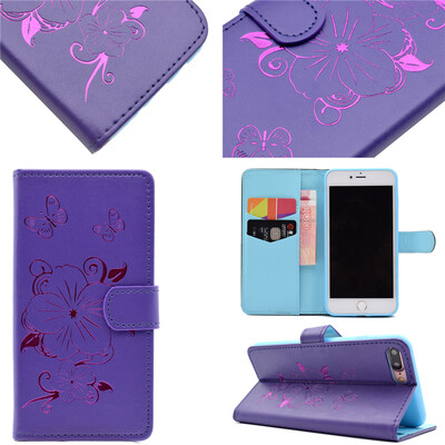 

Purple Hot Stamping Foil Gold Design PU Leather Flip Cover Wallet Card Holder Case for iPhone 7 Plus