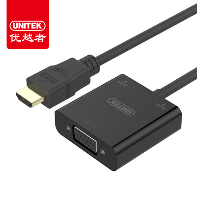 

(UNITEK) HDMI-VGA-конвертер HD-видеоадаптер с аудио портом Компьютер ТВ-ящик Проектор Кабель дисплея Черный Y-6333BK