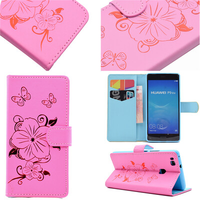 

Pink Hot Stamping Foil Gold Design PU Leather Flip Cover Wallet Card Holder Case for Huawei P9 Lite