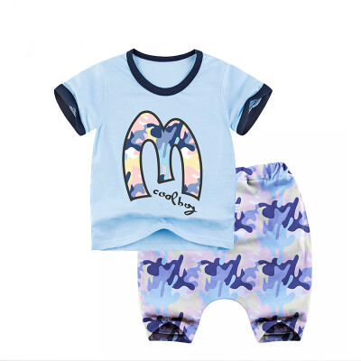 

Yue Tong Lai children's suit summer boy short-sleeved T-shirt harem pants suit summer Y1915 camouflage letters 120