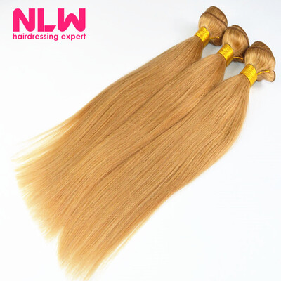

N.L.W. 10A Brazilian virgin human hair 3 bundles Silk straight hair extensions #27 Dark blonde color