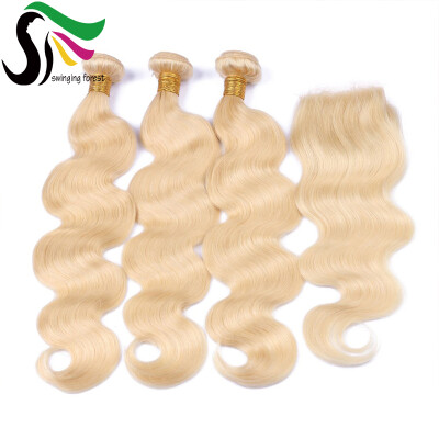 

9A Grade Blonde Bundles With Closure Body Wave Brazilian Virgin Human Hair With Closures 3 Bundles With Lace Closure