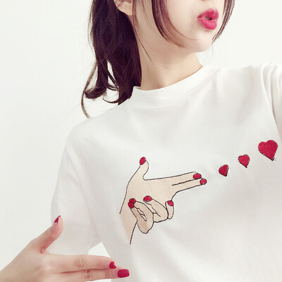 

City Plus CITYPLUS Arts Fan Top Fashion Простая студенческая вышитая нижняя рубашка Футболка CWTD174164 White M
