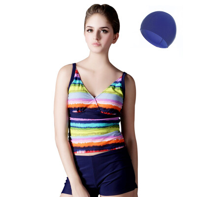 

EZI Women Striped Tankini Solid Boyshort Set Swimsuit Swimwear