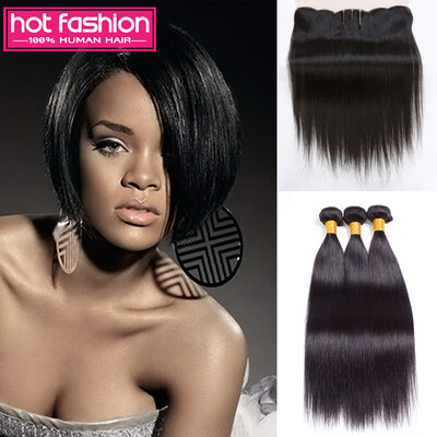

Hot Fashion Brazilian Straight Hair With Frontal 8A Brazilian Virgin Hair 3 Bundles Straight With Frontal On Sale Free Shipping