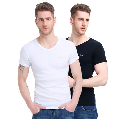 

Bosideng Men&39s Vest 2pcs Men&39s T-Shirt Short Sleeve Cotton V-Neck Shirt Pure Color Breathable T-Shirt Black White