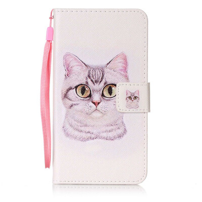 

Short Hair Cat Design PU Leather Flip Cover Wallet Card Holder Case for Wiko Fever 4G