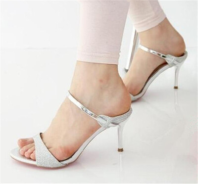 

Jiabais Women sandal Pointed Toe High Heel Slip On Gelitter Stiletto shoes Large Size Wedding Party Basic Shoes