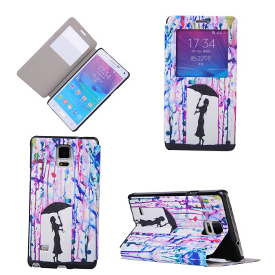 

Girl under Umbrella Design PU Leather Flip Cover Wallet Card Holder Case for Samsung Galaxy Note 4