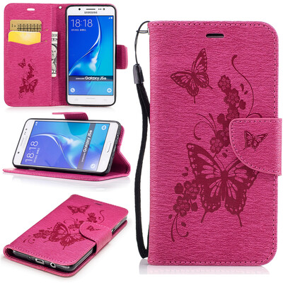 

Rose Butterfly Style Embossing Classic Flip Cover with Stand Function and Credit Card Slot for Samsung GALAXY J5 2016/J510