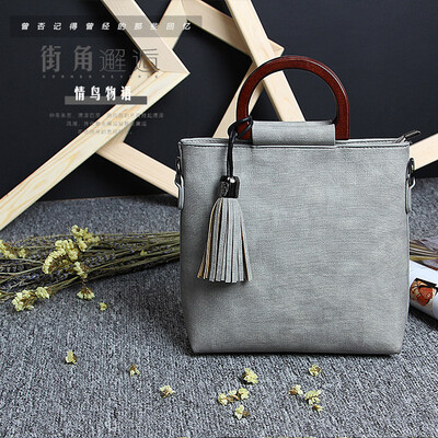 

Jiabaisi handbag Wood Top-Handle vintage Pu leather Fringe shoulder bag with detachable Strap Purse multipurpose crossbody bag
