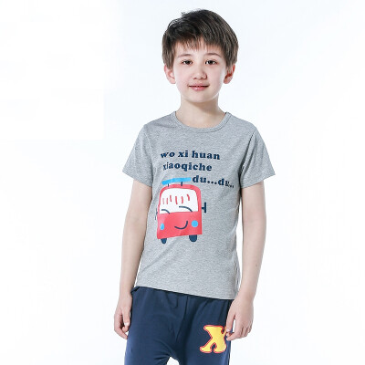 

Red bean (Hodo) children's suit male summer short-sleeved cartoon English alphabet printing home service HD5217 lake blue 110