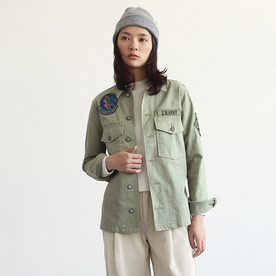

And pure Raincun denim jacket spring spring new bf wind embroidery badge denim jacket female Korean version of the long section of the flight suit jacket M code N6041 army green