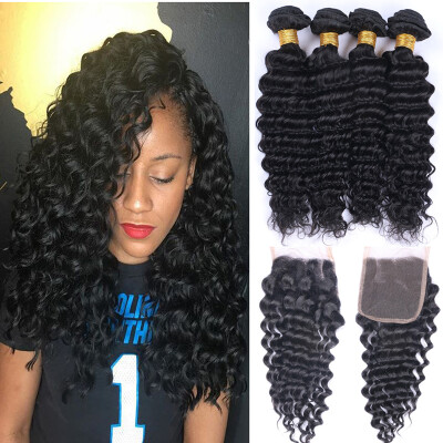 

7A Hair Weaving Brazilian Deep Wave Brazilian Hair Brazilian Virgin Hair With Closure Unprocessed Virgin Human Hair Bundles