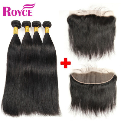 

Peruvian Virgin Hair Straight 4Bundles With Ear to Ear Bleached Knots Lace Frontal Human Hair Bundles with 134 Frontal Closure