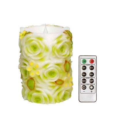 

Moving Flame Led Candles With Remote ControlRose Pattern Green4"x55"