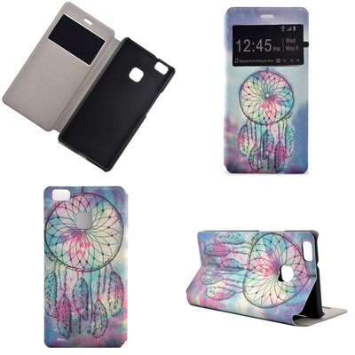 

Pink Dreamcatcher Design PU Leather Flip Cover Wallet Card Holder Case for Huawei P9 Lite