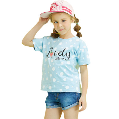 

Disha DEESHA Girls Short Sleeve T-Shirt Sweet Irregular Wave Point Print Short Sleeve T-Shirt 711722602 Blue Print 110