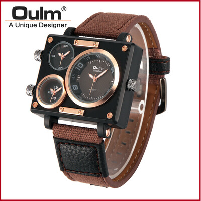 

Oulm Newly Wristwatch With Sailcloth Strap Three Time Zone Watches For Men Factory Direct Sell