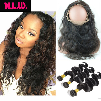 

360 Lace frontal With hair bundles Body wave Brazilian Virgin human Hair bundles with frontals 22x4x2" lace frontal with 3 hair