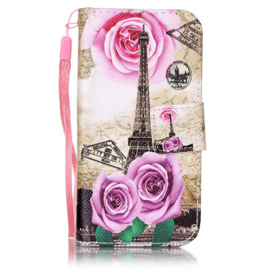 

Flower Tower Design PU Leather Flip Cover Wallet Card Holder Case for Apple iPhone 5C