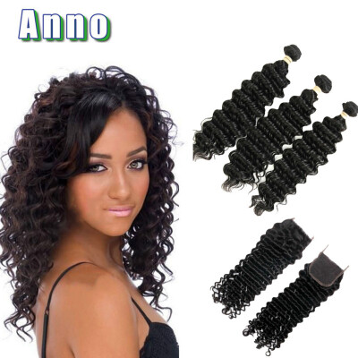 

Malaysian Virgin Hair ANNO Hair Company 8a Malaysian Deep Wave With Closure 3 Bundles Unprocessed Virgin Hair Deep Wave Closure