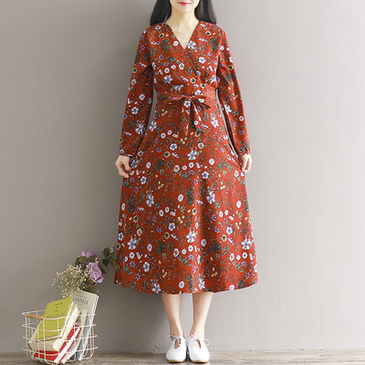 

CITYPLUS Arts & Crafts Long Sleeve Loose Base Chiffon Floral Dress CWQZ172454 Color