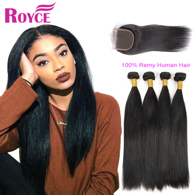 

Peruvian Virgin Hair Straight 4Bundle With Lace Closure Peruvian Straight Closure with Bundles Unprocessed Human Hair Extensions