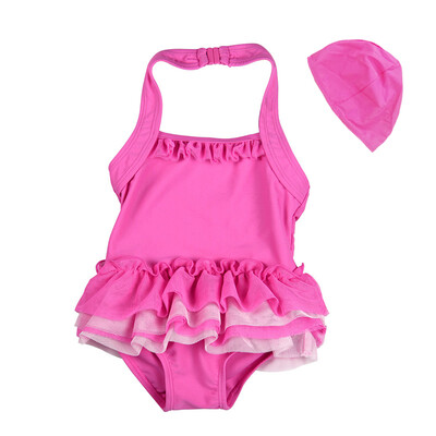 

Yizi EZI children&39s piece skirt swimsuit cute pompong yarn skirt piece girl swimwear swim cap Ezi10100 rose red 130cm